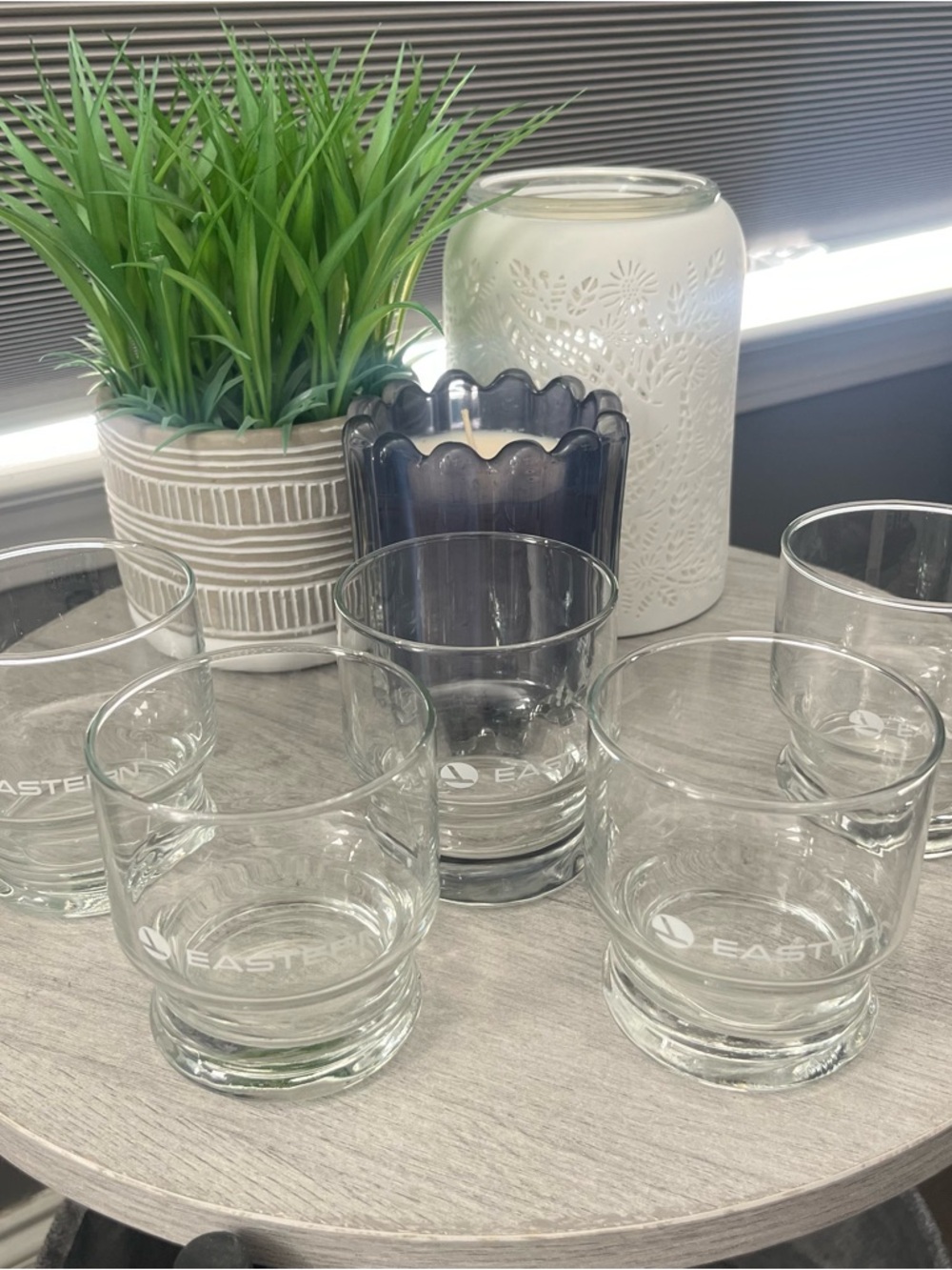Vintage Eastern Airlines Footed Rocks Set of 5 Glasses Whiskey Lowball Retro Bar